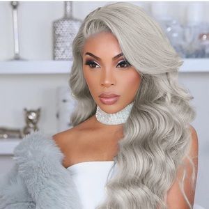 Long Ash Gray Wavy Lace Front Wigs